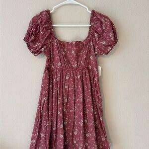 Altar'd State Mauve Floral Puff Sleeve Dress